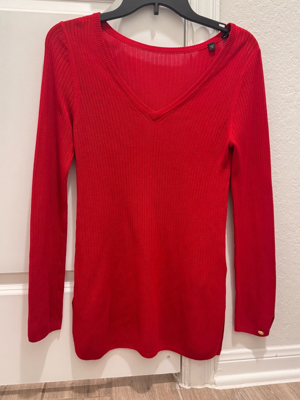 Guess Red Ribbed Long-Sleeve Sweater